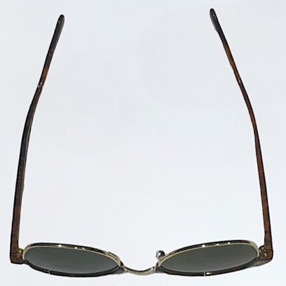 TORTOISE BROWLINE RETRO-VINTAGE LIGHTWEIGHT SUNGLASSES WITH GREEN LENSES - Picture 5 of 9